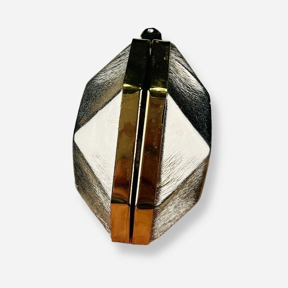 Vintage Nite Bags Gold Hard Shell Clutch Emerald Shape‎ Bar Rhinestone Clasp